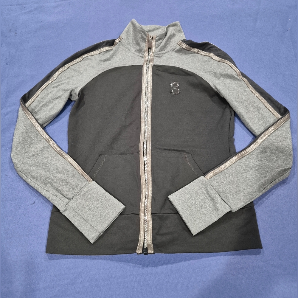 (PH8)Bebe Sport Rhinestones Logo 2-PC Dark Graphite/Grey/Taupe Jacket+Pants - S - Picture 3 of 11